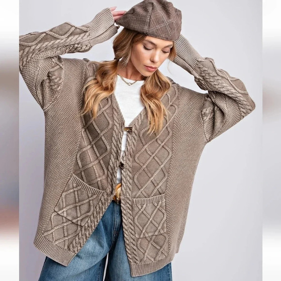 Easel Cable Knitted Sweater Cardigan Mocha New - Picture 3 of 5
